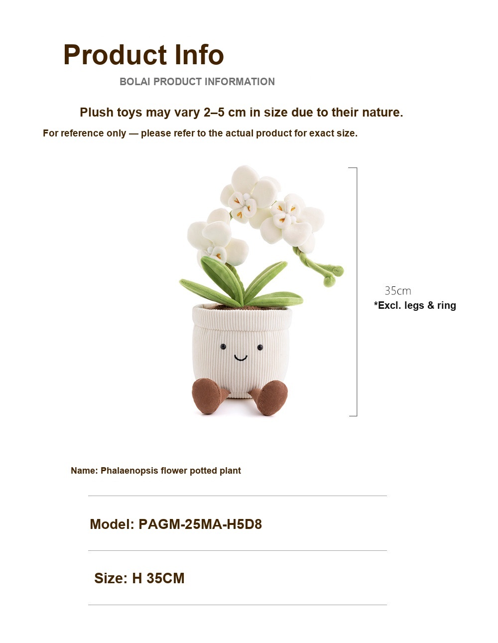White Phalaenopsis Orchid Pot Plush