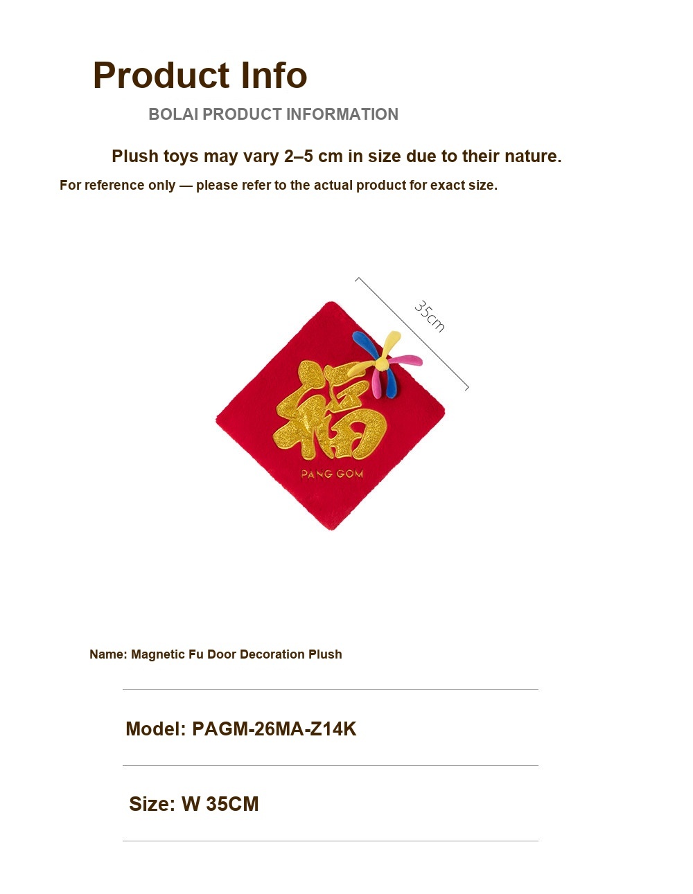 Magnetic Fu Door Decoration Plush