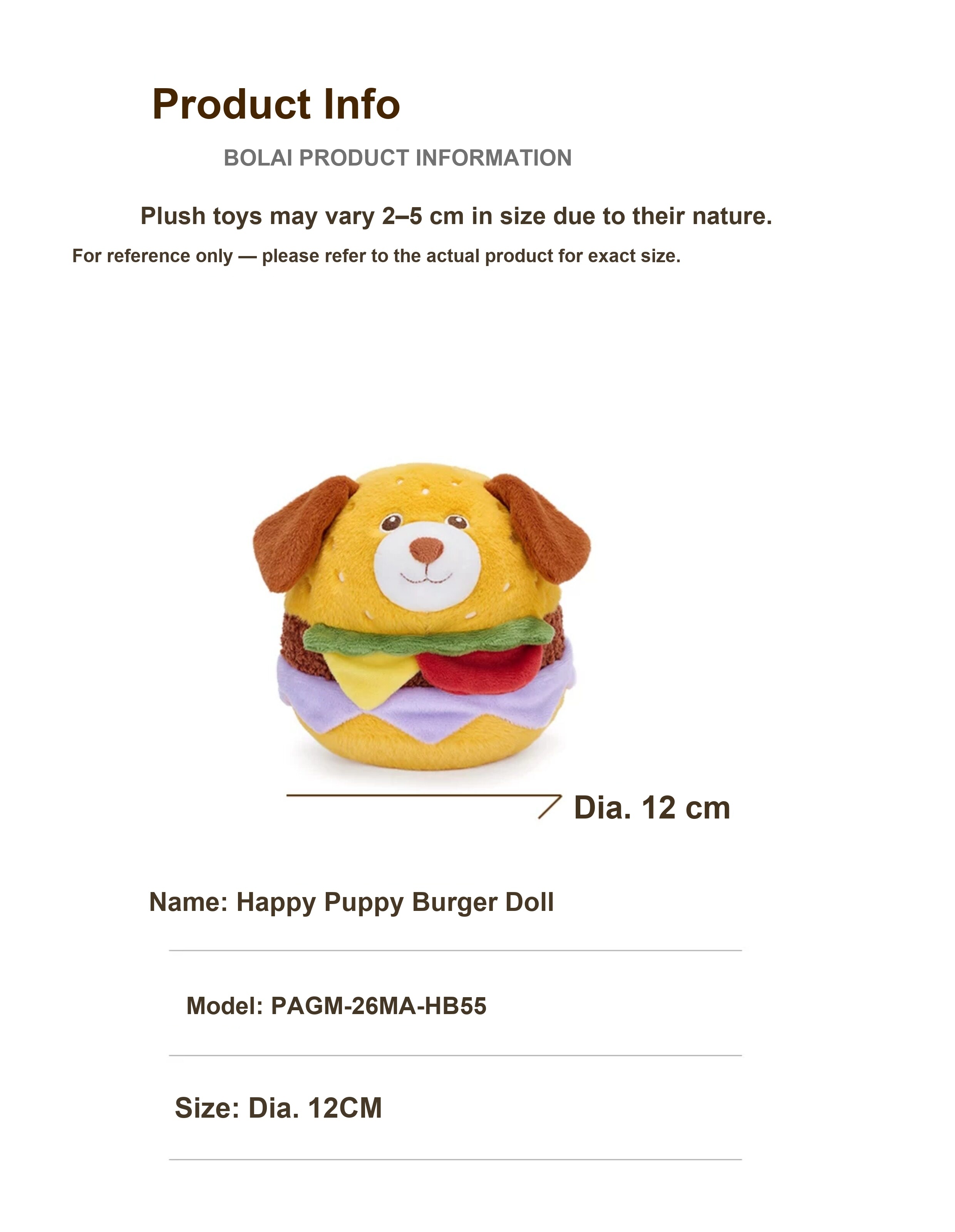 Happy Puppy Burger Plush Toy