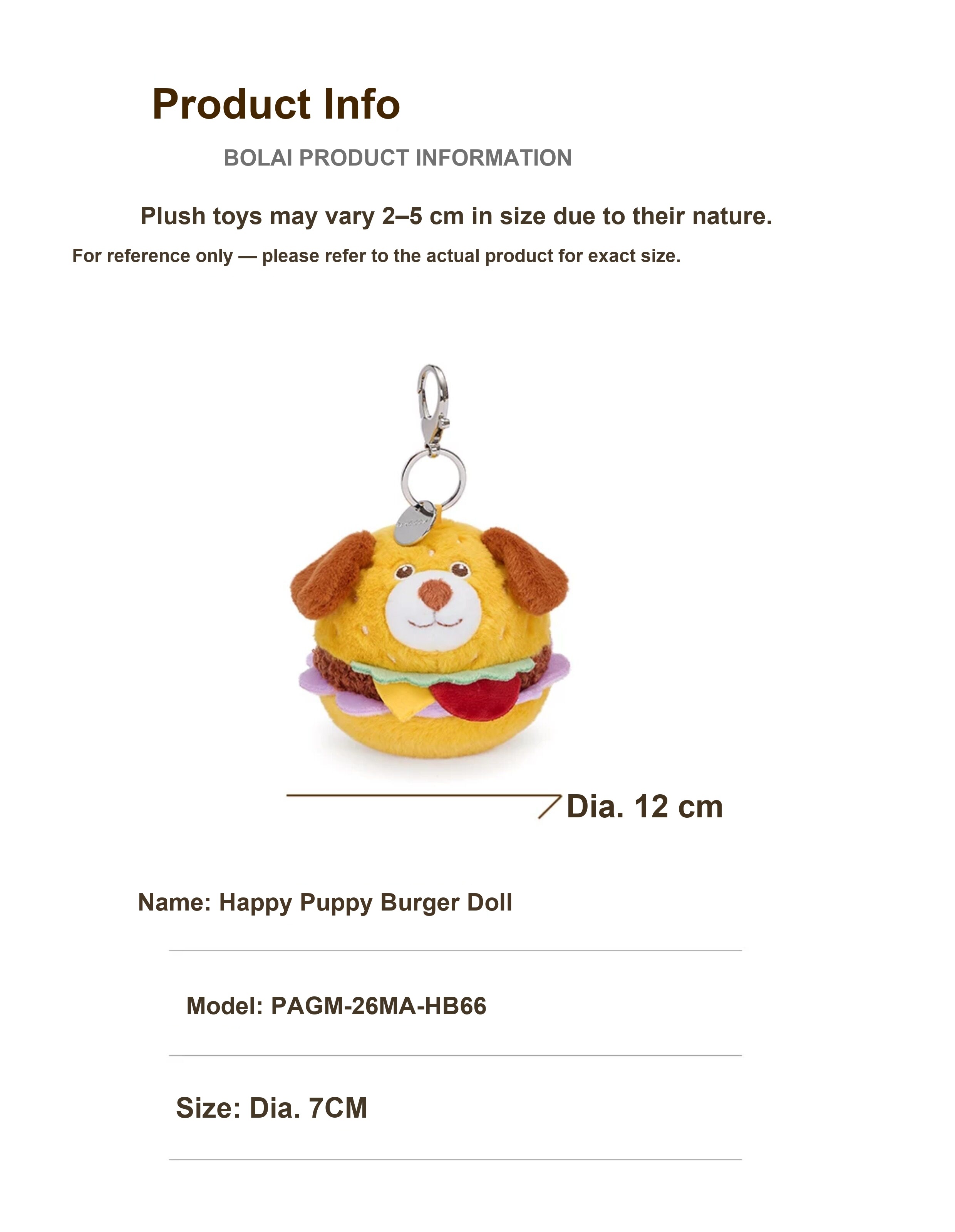 Happy Puppy Burger Plush Charm