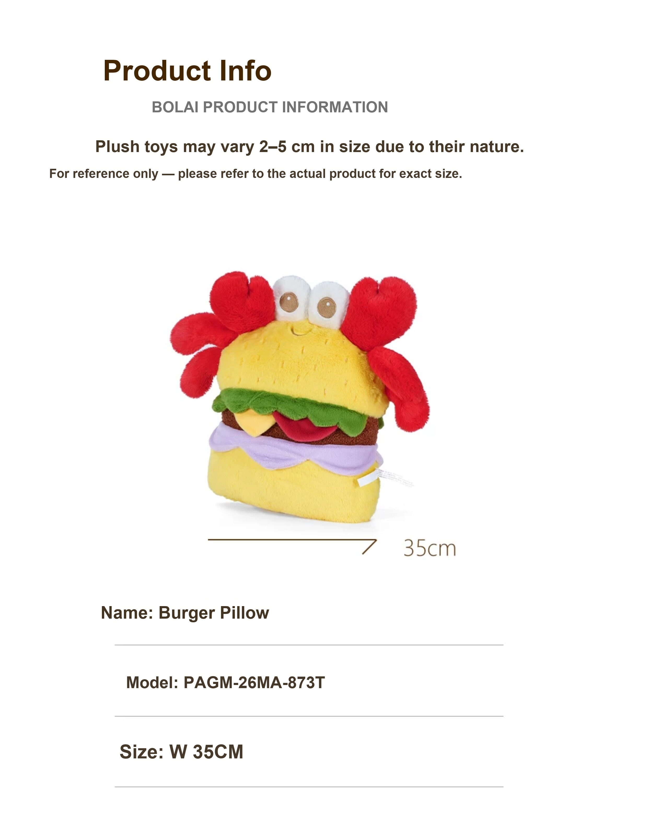 Crab Burger Plush Cushion