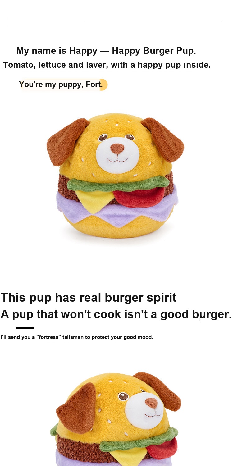 Happy Puppy Burger Plush Pillow
