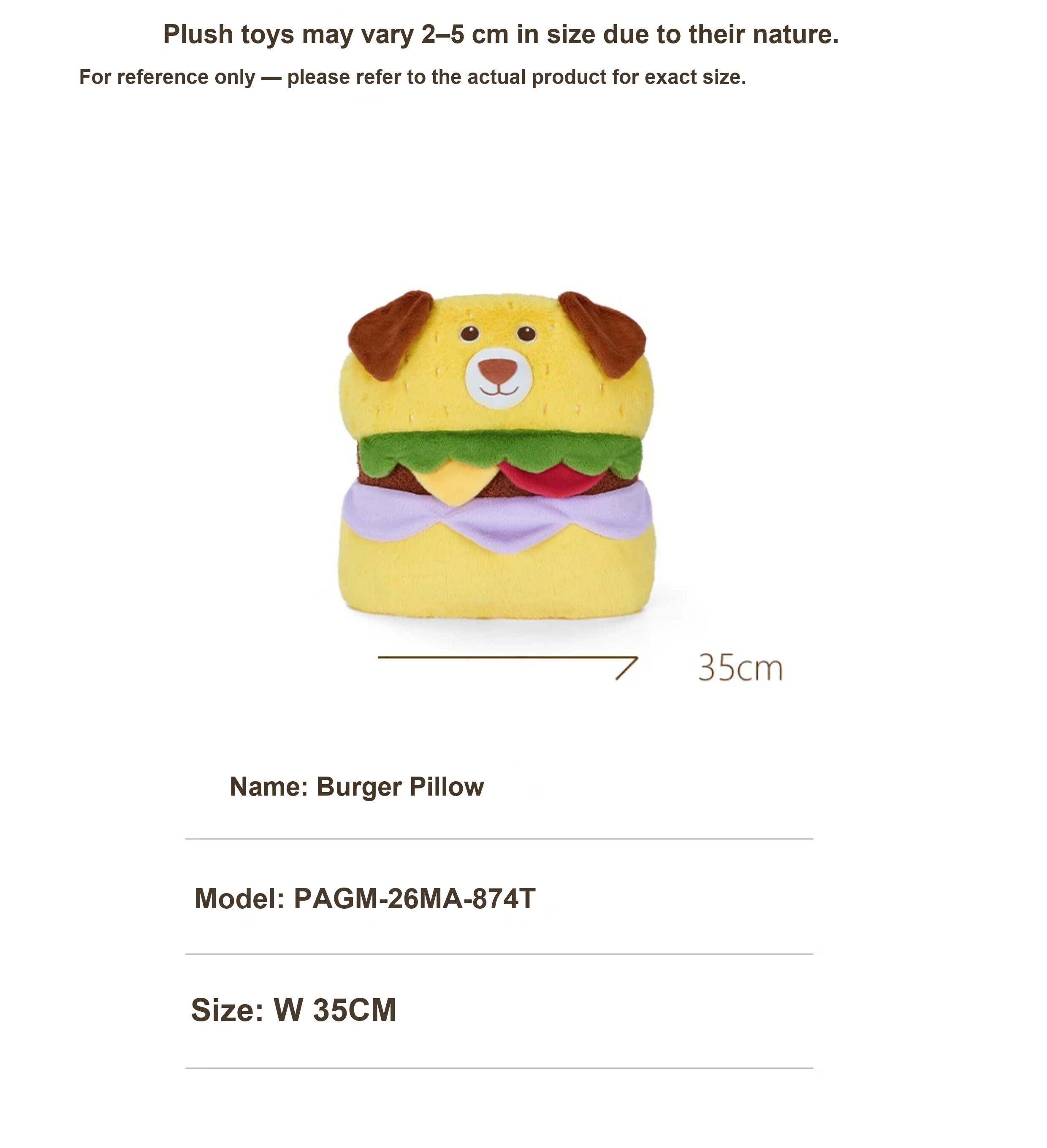 Happy Puppy Burger Plush Pillow