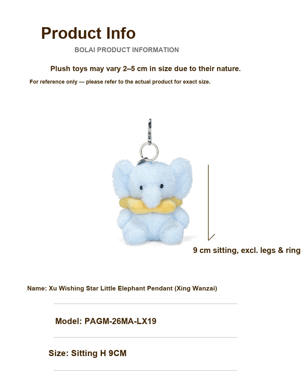 Wishing Star Elephant Plush Charm